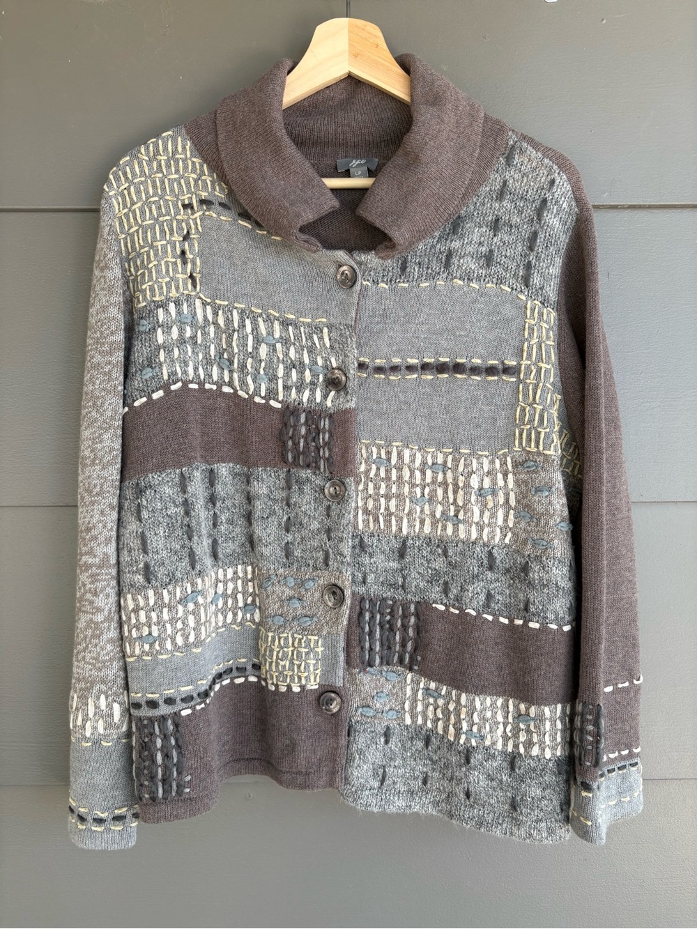 J. Jill Patchwork Embroidered Knit Cardigan